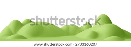 3d green hills on abstract cartoon background. 3d spring landscape green mountain, field, meadow, tree. Park scene. Nature podium isolated. Childish cartoon vector illustration