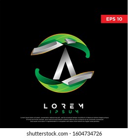 3d green initial letter a ecology logo. modern icon, template design