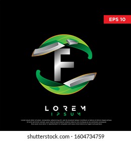 3d green initial letter f ecology logo. modern icon, template design
