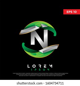 3d green initial letter n ecology logo. modern icon, template design