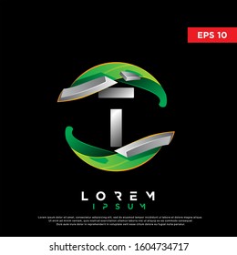 3d green initial letter t ecology logo. modern icon, template design