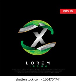 3d green initial letter x ecology logo. modern icon, template design
