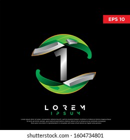 3d green initial number 1 ecology logo. modern icon, template design