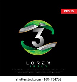 3d green initial number 3 ecology logo. modern icon, template design