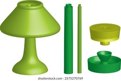 3D Green Lamp and Modular Components – Abstract Design for Home and Industrial Concepts