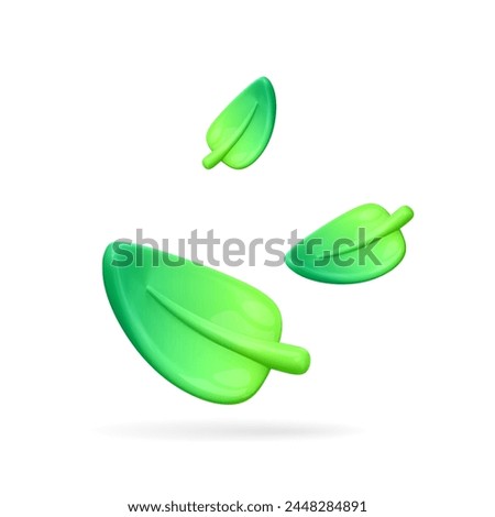 3d green leaf isolated. Eco concept. 3d ecology, organic, fiendly design concept. Composition of falling , floating abstract leaves. Cartoon vector illustration