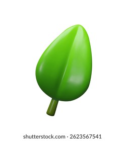 3d green leaf. Three-dimensional vector illustration nature plant. Organic symbol of ecology. Environment symbol. Eco friendly icon. Fresh concept decoration. Botanical herb simple design
