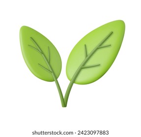 3.ª hoja verde. Hoja de árbol y planta. Icono de planta orgánica. Símbolo de medio ambiente y árbol. Representación 3D. Ilustración del vector