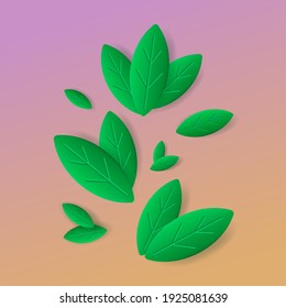 3D green leaves composition. Voluminous green leaves background