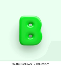 3D Green letter B with a glossy surface on a light background .