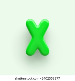 3D Green letter X with a glossy surface on a light background .