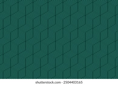 3d green lines cube pattern. Geometric cubic blocks linear texture. Vector illustration.