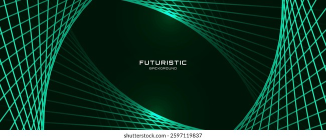3D green lines techno abstract background overlap layer on dark space with waves effect decoration. Modern graphic design element stripes style concept for web, poster, flyer, card, or brochure cover
