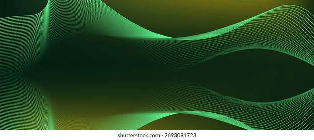 Las líneas verdes 3D de fondo abstracto techno se superponen en el espacio oscuro con la decoración del efecto de las ondas. Concepto de estilo de rayas de elemento de Diseño gráfico moderno.