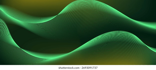 Las líneas verdes 3D de fondo abstracto techno se superponen en el espacio oscuro con la decoración del efecto de las ondas. Elemento de Diseño gráfico moderno. presentación simple, texturas.