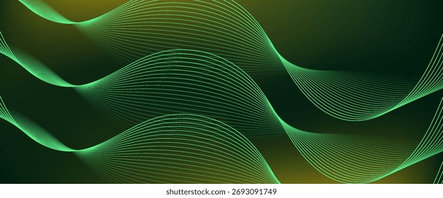 Las líneas verdes 3D de fondo abstracto techno se superponen en el espacio oscuro con la decoración del efecto de las ondas. Elemento de Diseño gráfico moderno. ilustración vectorial, cubierta, flayer, moderno