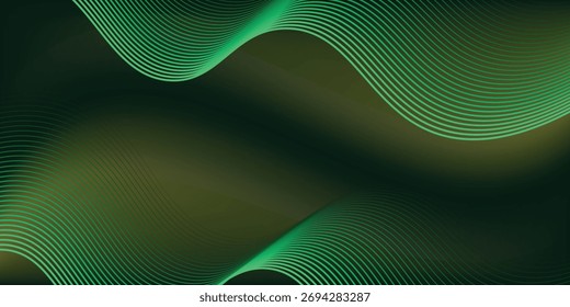 Las líneas verdes 3D de fondo abstracto techno se superponen en el espacio oscuro con la decoración del efecto de las ondas. Concepto moderno del estilo de las rayas del elemento de Diseño gráfico para el Web, el cartel, el volante, la tarjeta, o la cubierta del folleto