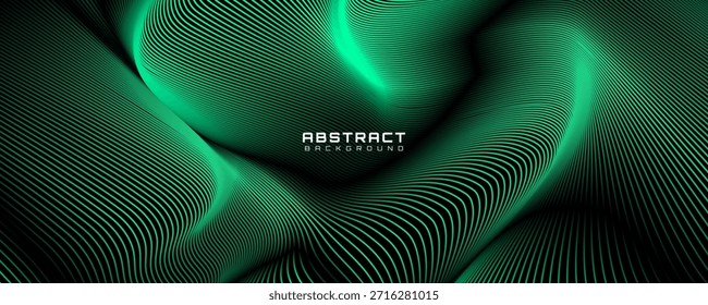 Las líneas verdes 3D de fondo abstracto techno se superponen en el espacio oscuro con la decoración del efecto de las ondas. Concepto moderno del estilo de las rayas del elemento de Diseño gráfico para el Web, el cartel, el volante, la tarjeta, o la cubierta del folleto