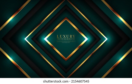 3D green luxury abstract background overlap layers on dark space with golden rhombus effect decoration. Graphic design element future style concept for flyer, card, brochure cover, or landing page