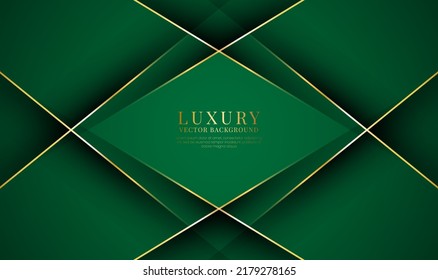 3D green luxury abstract background overlap layers on dark space with golden lines effect decoration. Graphic design element rhombus style concept for banner, flyer, card, brochure, or landing page