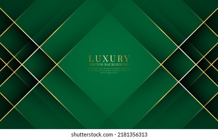 3D green luxury abstract background overlap layers on dark space with golden lines effect decoration. Graphic design element rhombus style concept for banner, flyer, card, brochure, or landing page