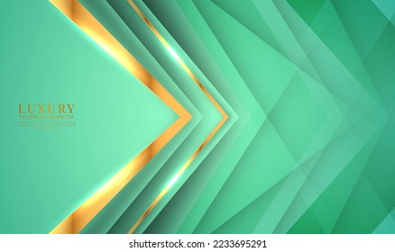 3D green luxury abstract background overlap layers on bright space with golden arrow decoration. Style concept cut out. Graphic design element for banner, flyer, card, brochure cover, or landing page