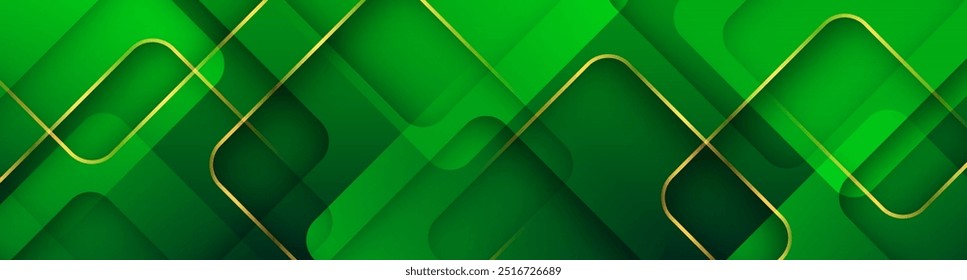 El fondo abstracto de lujo verde 3D se superpone en un espacio brillante con líneas doradas y decoración cuadrada. Concepto moderno del estilo del recorte del elemento del Diseño gráfico para el Anuncio, el volante, la tarjeta, o la cubierta del folleto