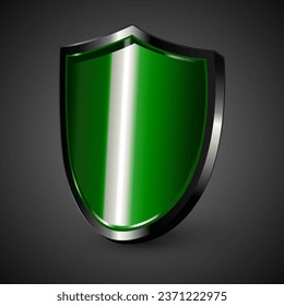 3d green metal protective shield icon
