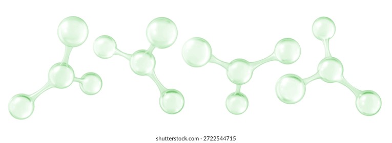 3D Green molecules or atoms models. 3d abstract molecular structures isolated on white background. Concept of biochemical, pharmaceutical, beauty, medical. Science or medical. Vector illustration