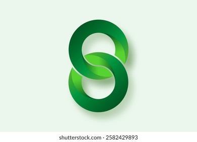 3D green number eight, double zero or infinity logo design template. Waves symbol isolated on white Background. Vector illustration element for Branding Business and Technology Logos