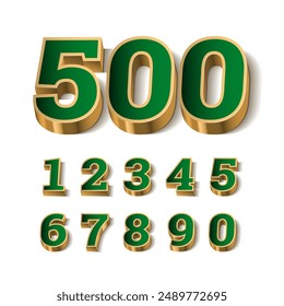 3d green numbers with golden outline. Symbol set. Vector illustration