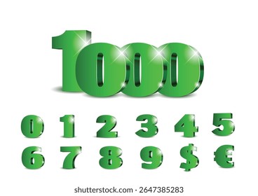 3d green numbers with golden outline. Symbol set. Vector illustration