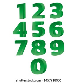 3D Green Numbers From Zero To Nine