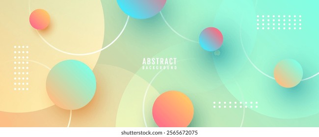 3D green orange abstract background overlap layer on bright space with circles effect decoration. Modern graphic design element cutout style concept for web banner, art, flyer, card, or brochure cover