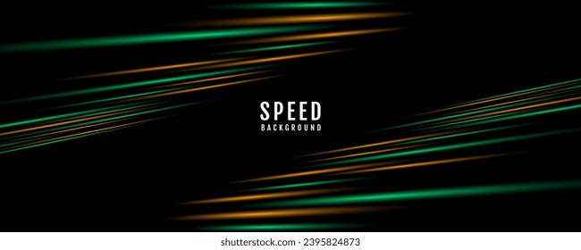 3D green orange techno geometric background on dark space with glow lines motion decoration. Modern graphic design element panoramic high speed style concept for banner, flyer, card, or brochure cover