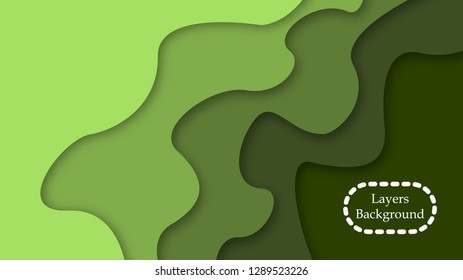 3D green paper cut abstract background. Vector design for business presentations, flyers, posters and invitations. Colorful carving art with shadows.