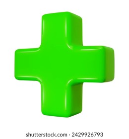 3d green plus sign. Medical icon apteka. Vector illustration on isolated background.