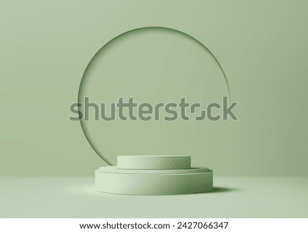 3D green podium mockup. A green backdrop and geometric circle design, this mockup is perfect for showcasing of products. Vector illustration
