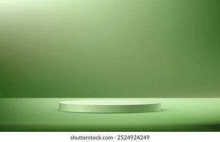 3D grünes Podium Modell. minimalistisches Podium mit schwarzem Kreis. Platz für den Verkauf von Produkten auf der Website. Vektorgrafik.