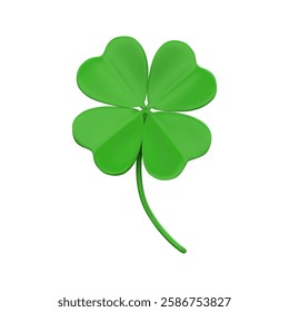 3D green quatrefoil leaves. Clover icon. Symbol of lucky. Decorative element for St. Patrick's Day. Vector 3D realistic illustration isolated on white background.