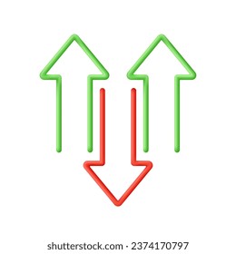 3D Green and red arrows going Up and Down. Trade arrow. Exchange price chart. Growth and changes in value. Trendy and modern vector in 3d style.