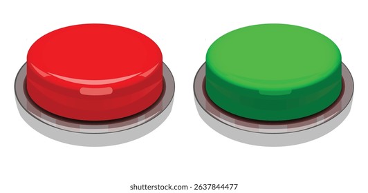 3d green and Red Buttons on White Background