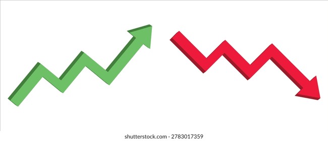 3D green up and red down zig zag arrows set for finance chart market trend and business growth concepts