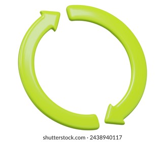 3d green refresh or recycle arrows icon. Cartoon style. Stock vector illustration on isolated background. 