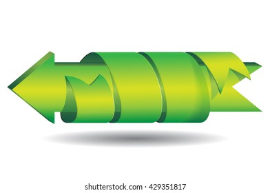 3D green ribbon around the arrows showing the direction isolated on white background