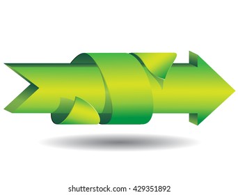 3D green ribbon around the arrows showing the direction isolated on white background