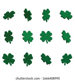 3D Green Shamrock Logo Set . Shamrock Icon Collection Vector On White Background / Illustration