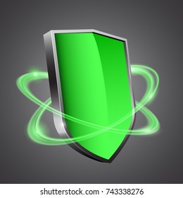 3d green shield with glowing effect, vector illustration