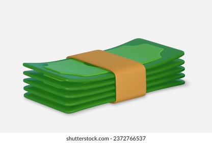 3D grüner Geldstapel im Cartoon-Stil. Geschäfts- und Finanzobjekt für Bannerdesign. Vektorgrafik.