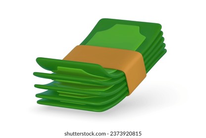 3D green stack of money in cartoon style. Business and finance object for banner design. Vector illustration.